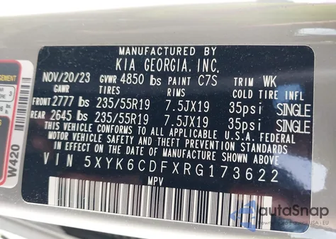 2024 Kia Sportage X-Line из США, поврежденный, VIN 5XYK6CDFXRG173622